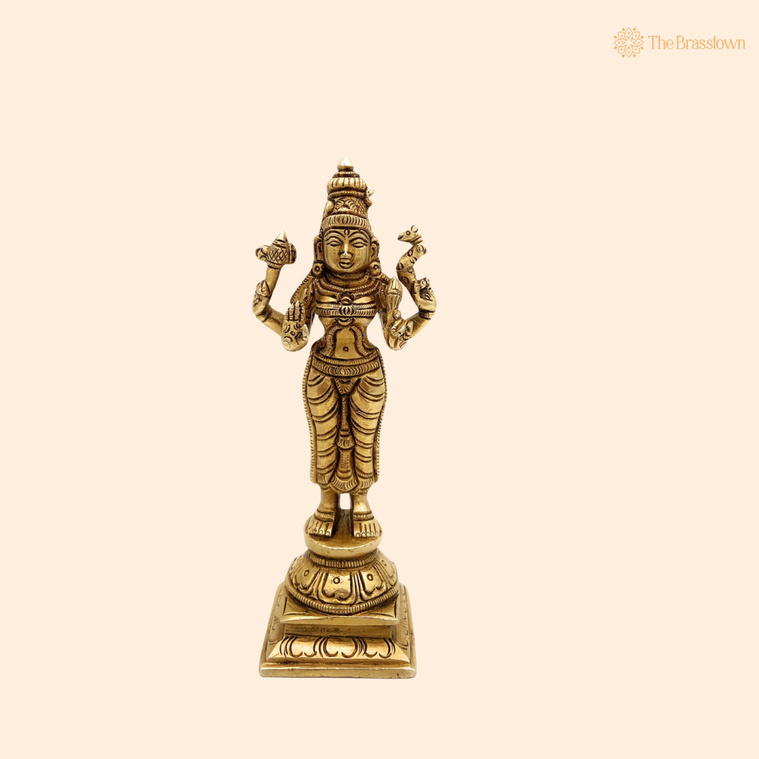 Brass Parvati Mata Murti front view – pure brass handcrafted India