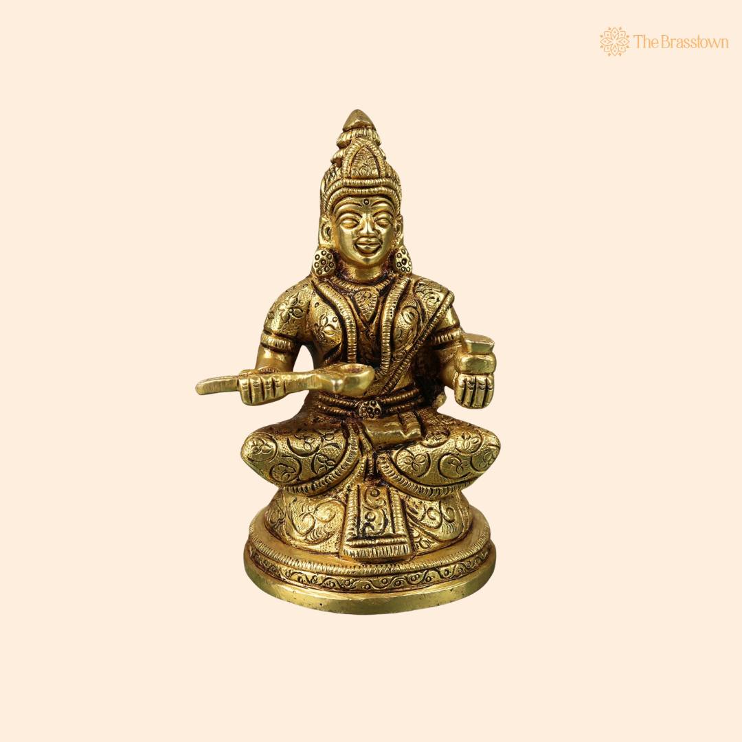 Brass Annapurneshwari Annapurna Devi Idol β AnnapoornΔ Mata Murti for Pooja & Kitchen Temple 6 Inch