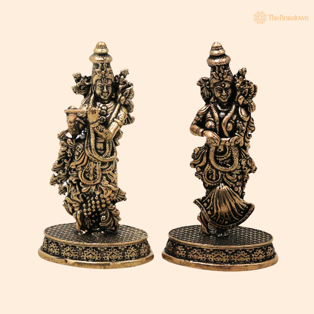 Brass Radha Krishna Idol 3 Inch front view – pure brass handcrafted India
