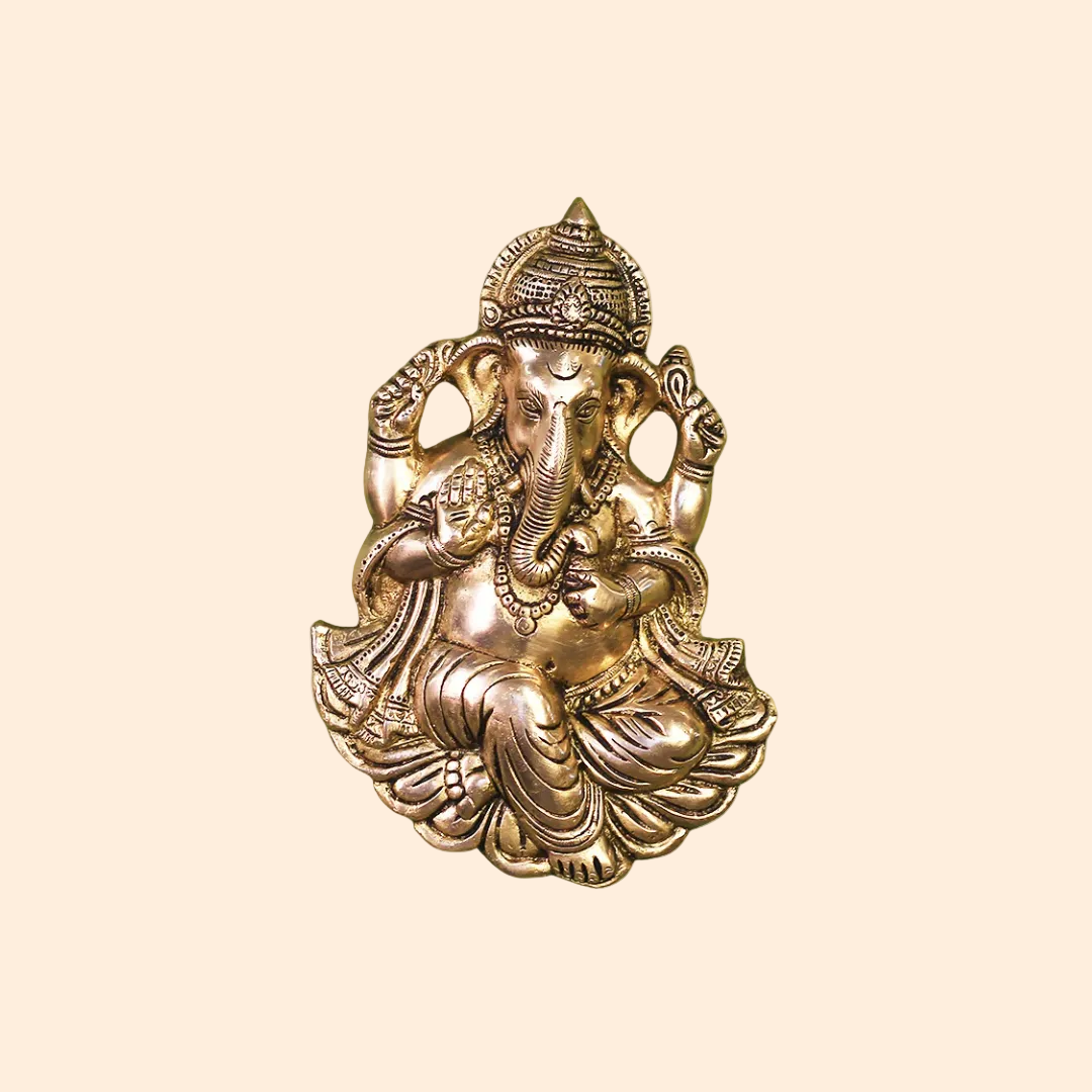 Handcrafted Brass Ganesha Face for 10 Inch front view – pure brass handcrafted India