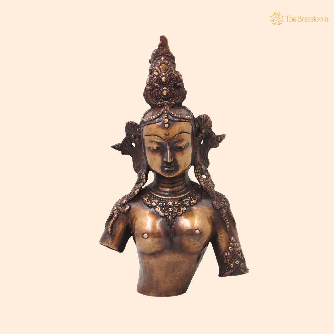 Brass Half Tara Mahavidya Sculpture – Handcrafted Traditional Unique Chola Style Tara Maa Murti for Pooja, Home Mandir, Spiritual Décor & Gifting 14 Inch