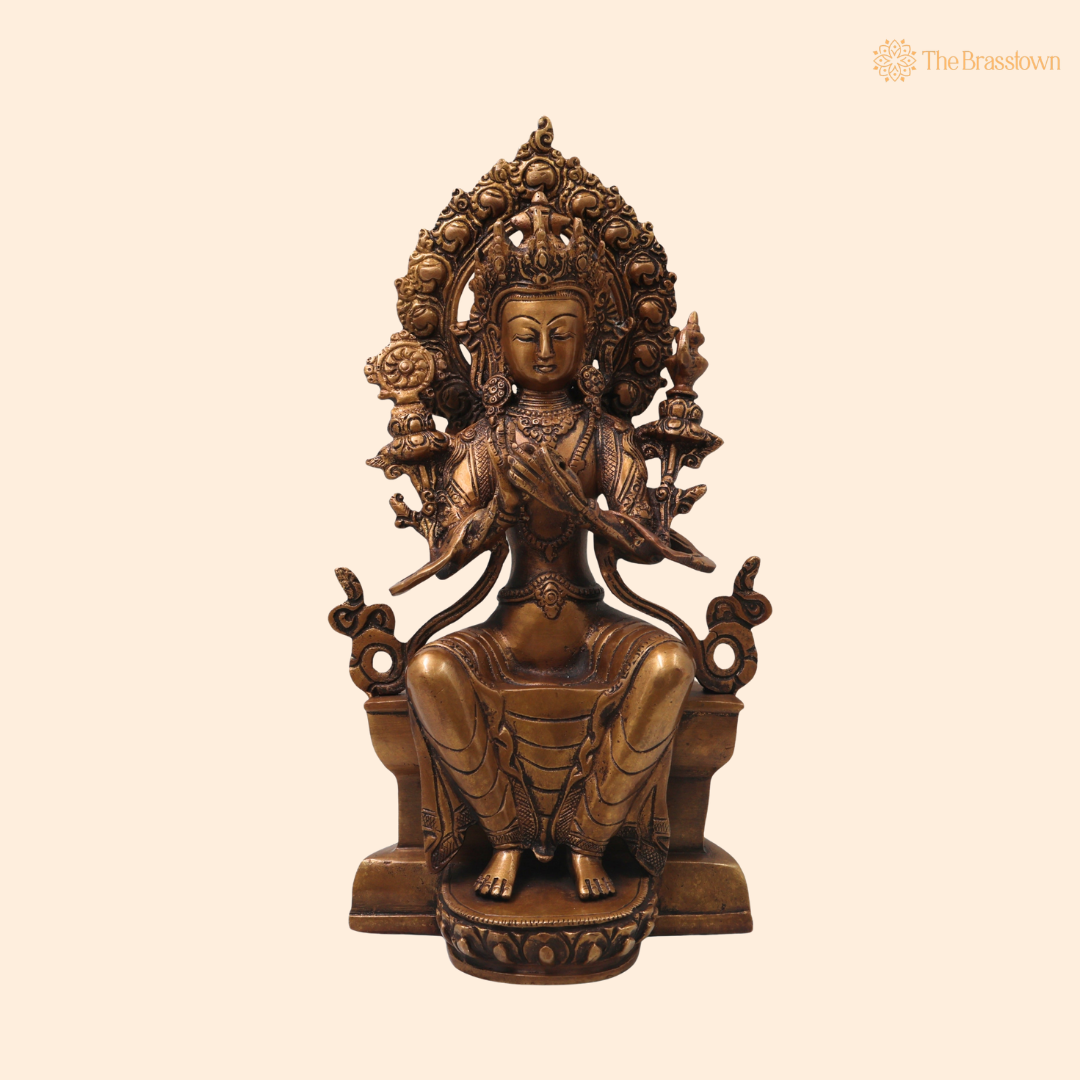 Brass Maitreya Buddha Idol – Handcrafted Future Buddha Ajita Bodhisattva Murti for Pooja, Home Décor & Spiritual Gifting 12 Inch
