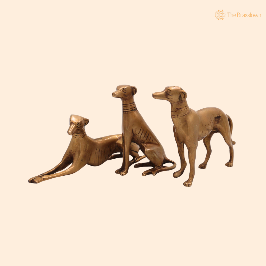 Brass Dog Idol Set of 5.5 Inch front view – pure brass handcrafted India
