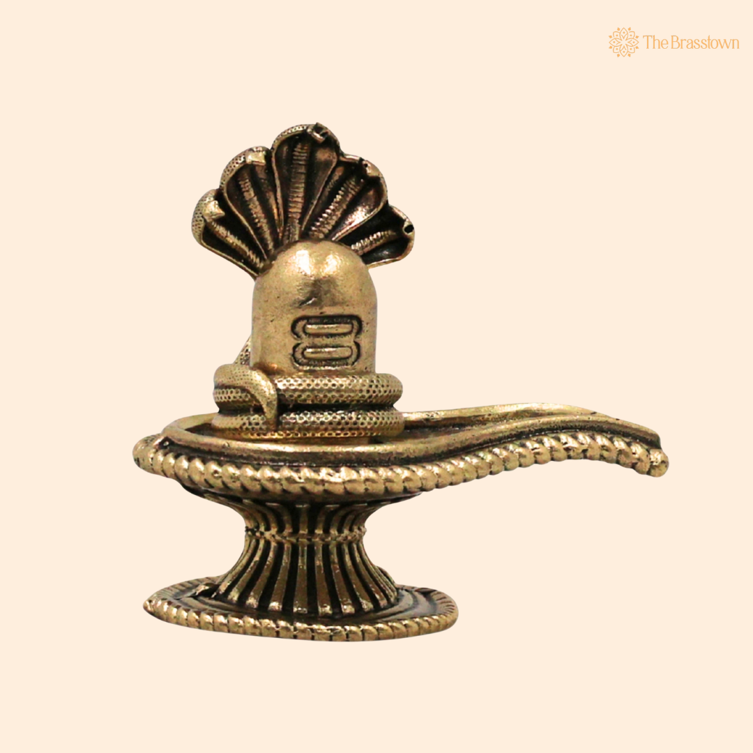 Brass Shivling with Panchnaag 2.5 Inch front view – pure brass handcrafted India