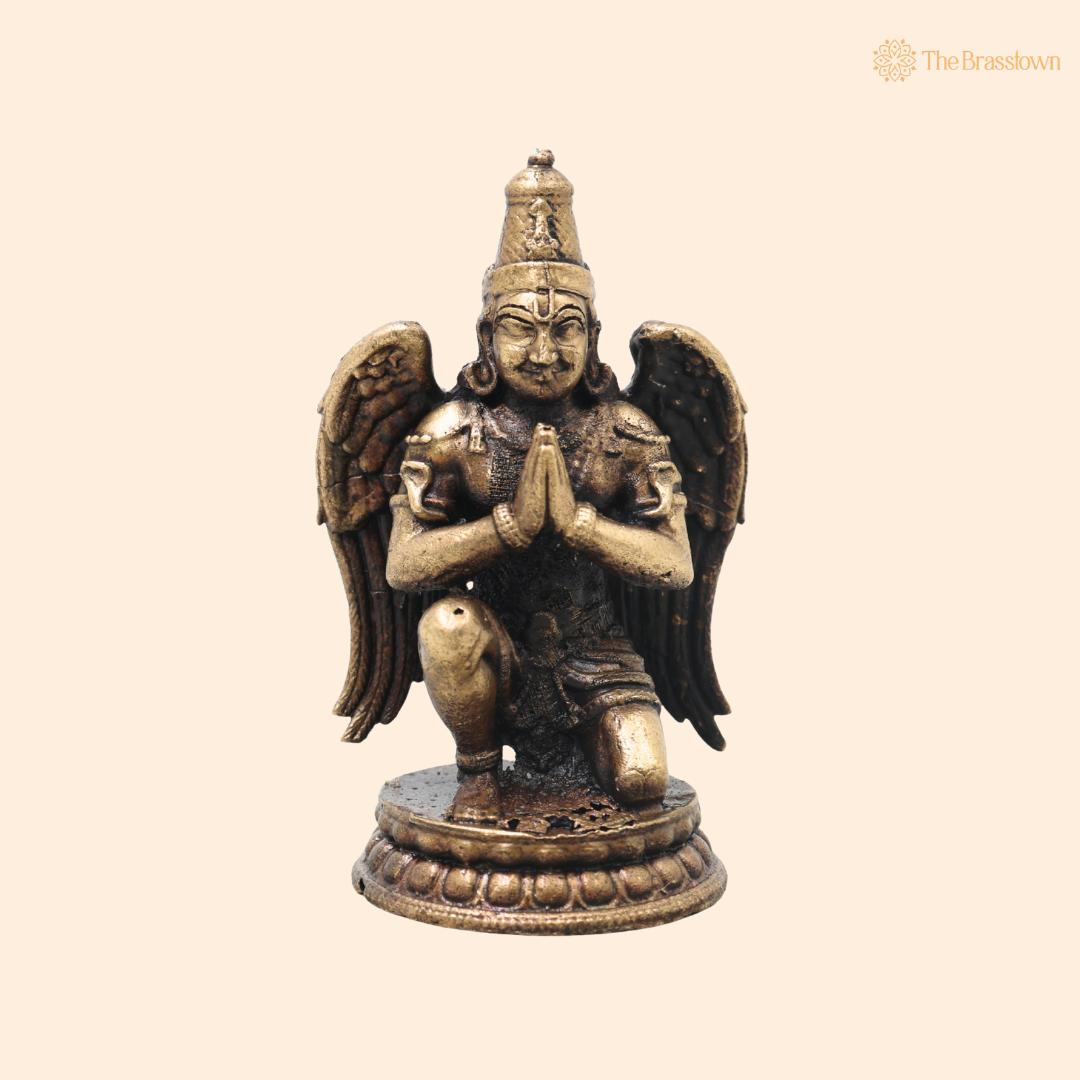 Unique Brass Garuda Idol – Divine Vahana of Lord Vainateya Vishnu, Garuda Murti for Puja, Home Mandir & Spiritual Décor 3 Inch