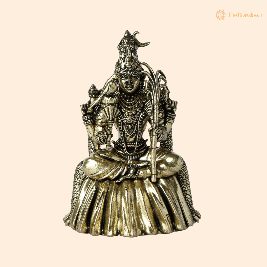 Brass Kamakshi Amman Idol 4 Inch front view – pure brass handcrafted India