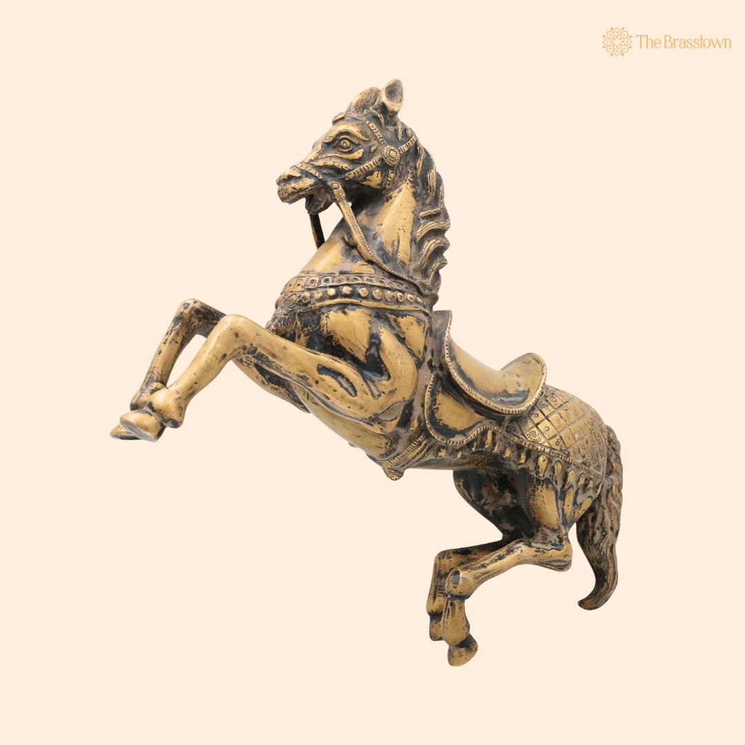 Premium Brass Ghoda Idol 9 Inch front view β pure brass handcrafted India