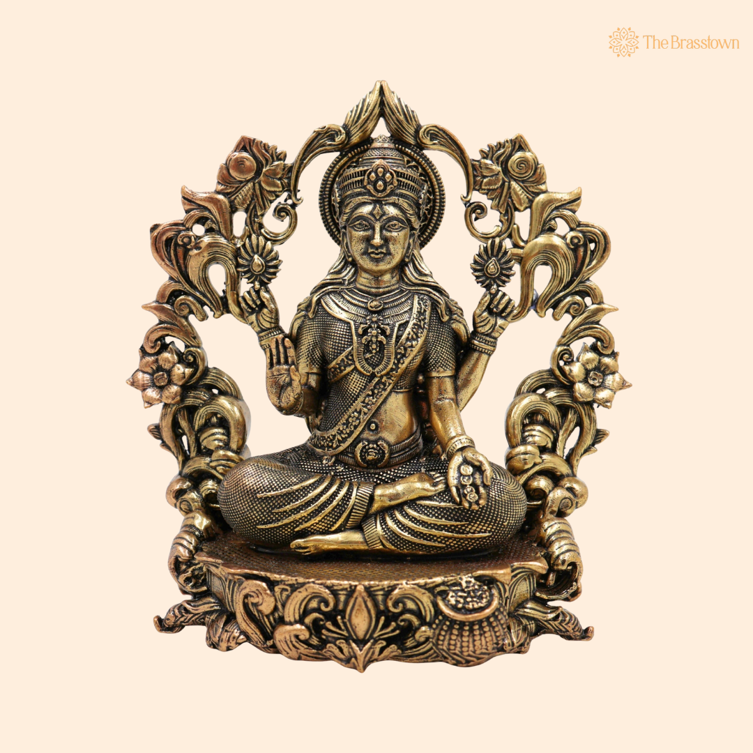 Brass Sitting Lakshmi Idol 4 Inch front view – pure brass handcrafted India