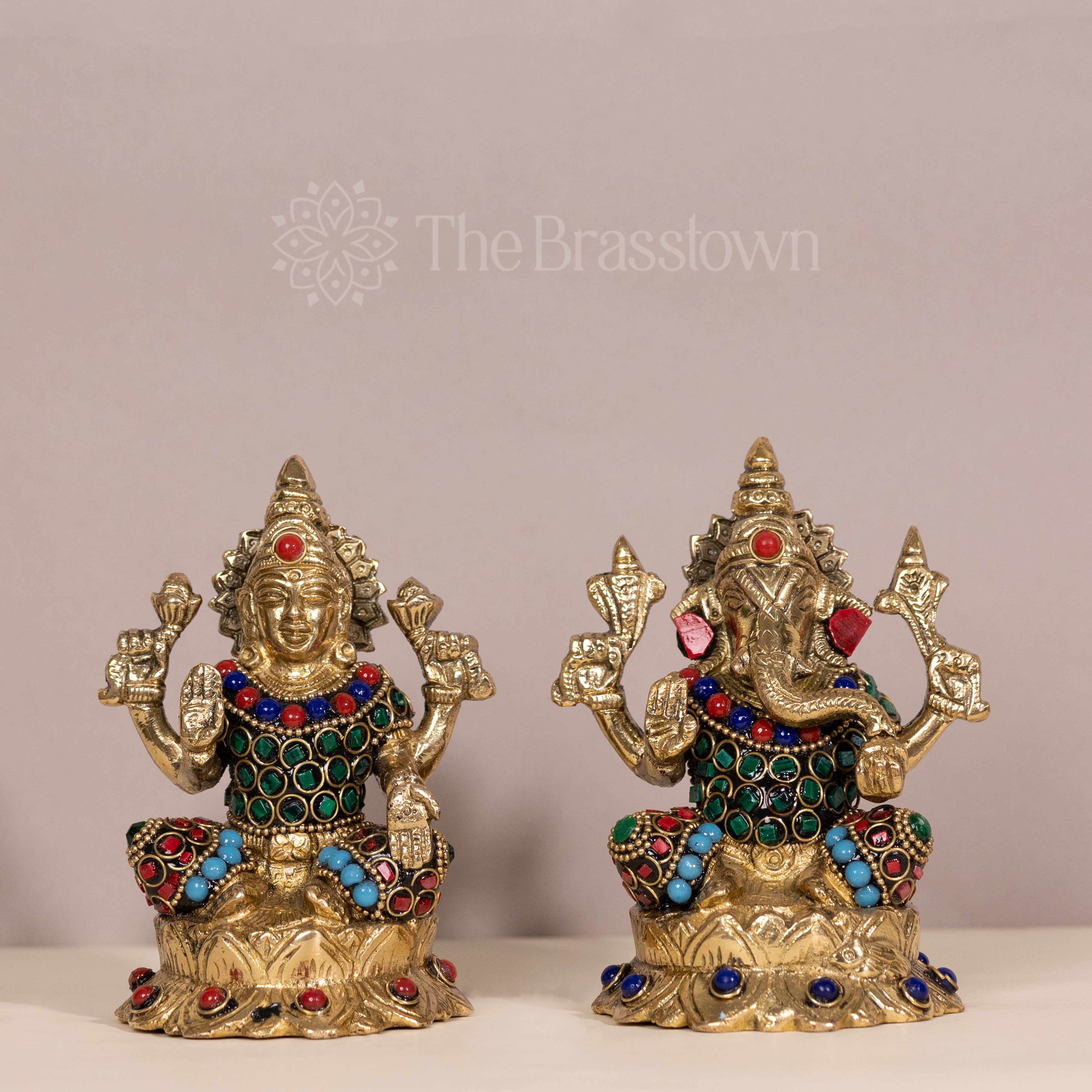 Brass Lakshmi and Ganesha Statue Set