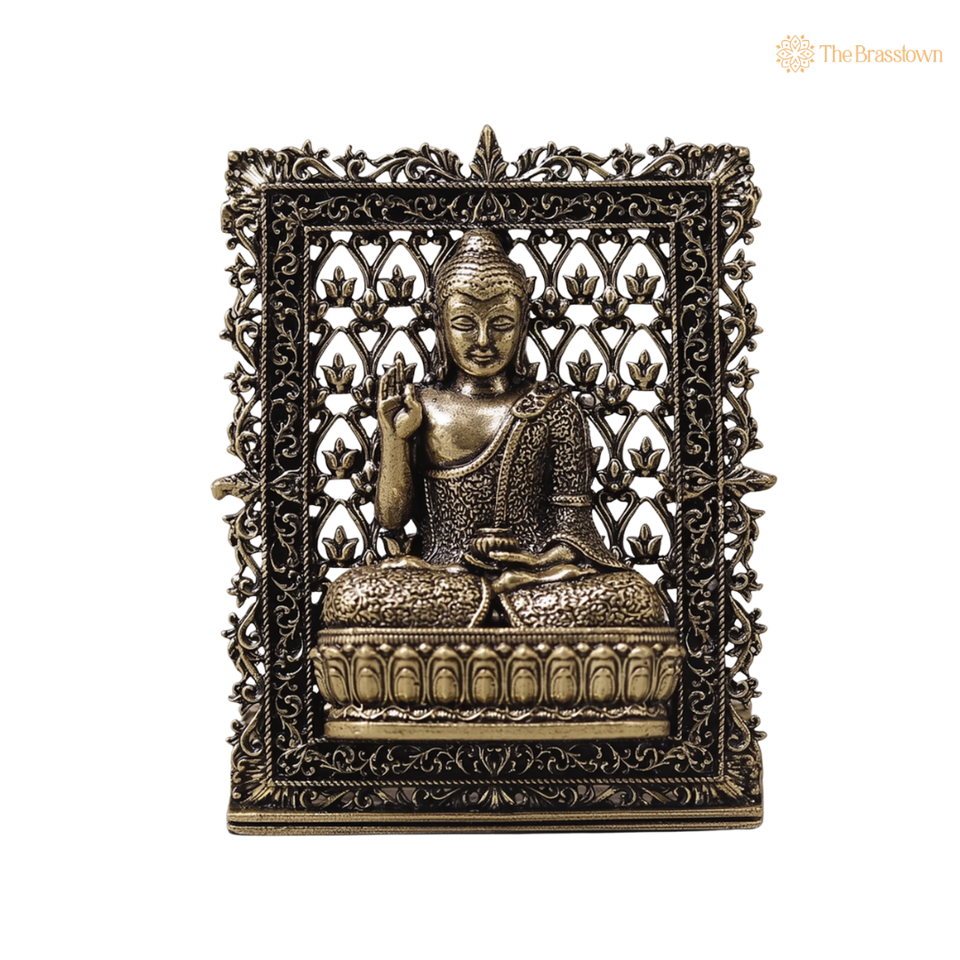 Brass Buddha Panel – Fine Handcrafted Buddha Wall Plaque for Car Dashboard, Home Décor, Meditation & Spiritual Blessings 3 Inch