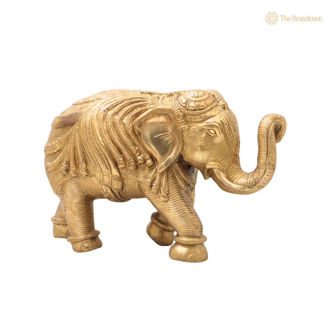 Brass Handcrafted Elephant Idol (Gajraj) – Handcrafted Decorative Elephant Statue for Home, Office & Spiritual Décor 6 Inch