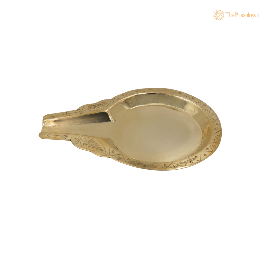 Brass Abhishek Patra with Somasutra – Abhishekam Plate, Tirumanjanam Stand & Temple Pooja Vessel for Shivling and Deity Worship 8.5 Inch