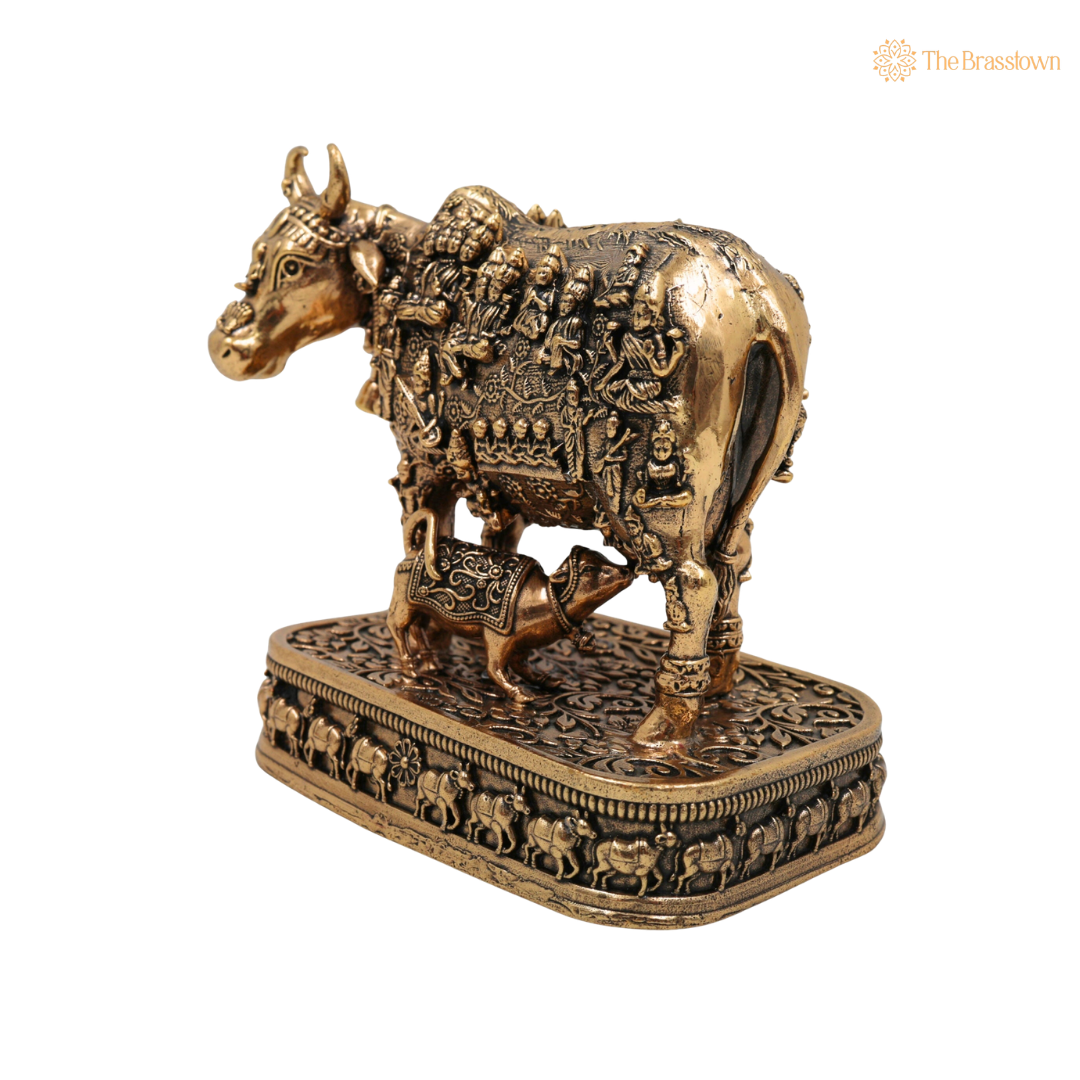 Brass Kamadhenu Idol 4.5 Inch side view β antique finish detail
