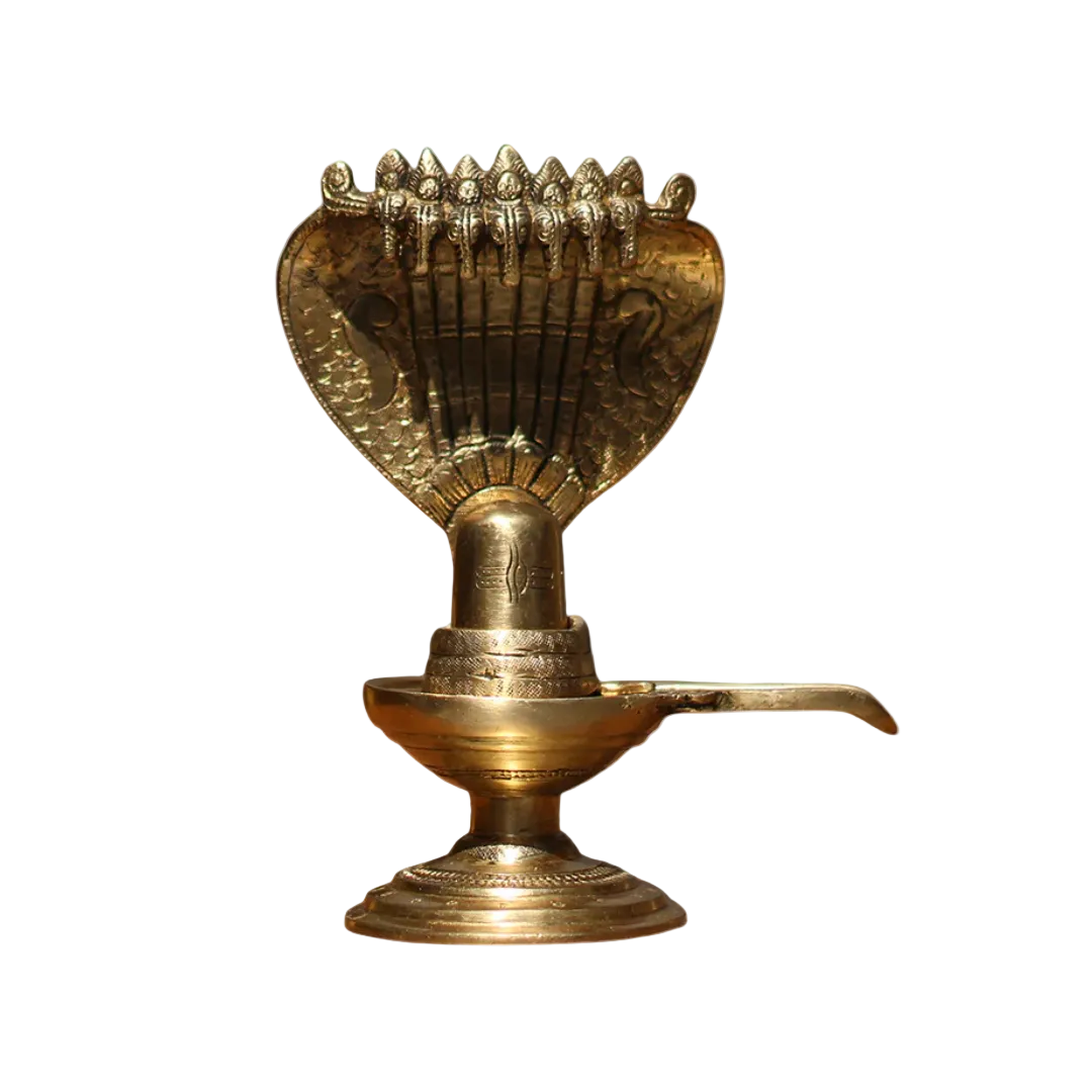 Handcrafted Brass Shivalingam 8.5 Inch side view – antique finish detail