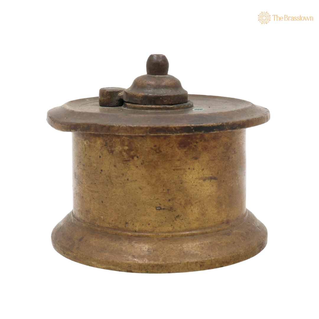 Handcrafted Brass Ink Pot – Vintage Peetal Kalamdan, Antique Pital Ink Well & Traditional Kalam Daani Writing Collectible 3 Inch