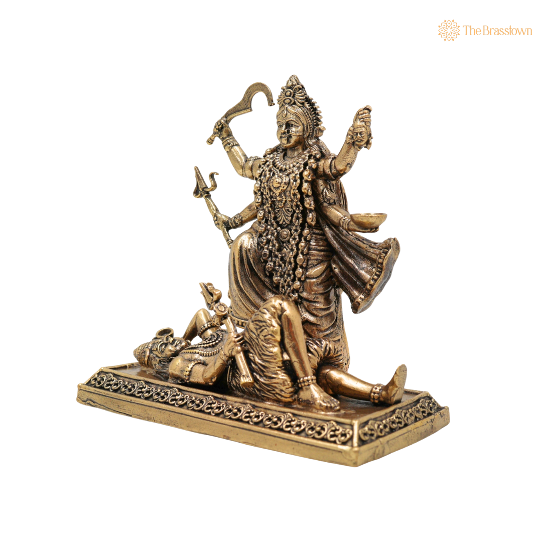 Divine Brass Mahakali Maa Idol 4 Inch side view – antique finish detail