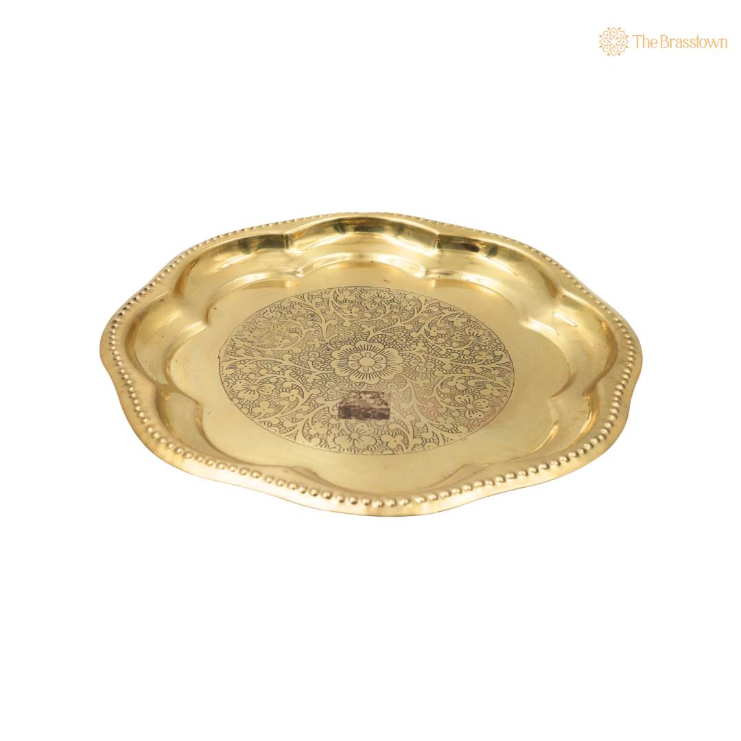 Traditional Brass Pooja Thali for Mandir – Peetal Pooja Plate (Pital Puja Thambalam) for Hindu Worship & Temple Rituals 7.5 Inch