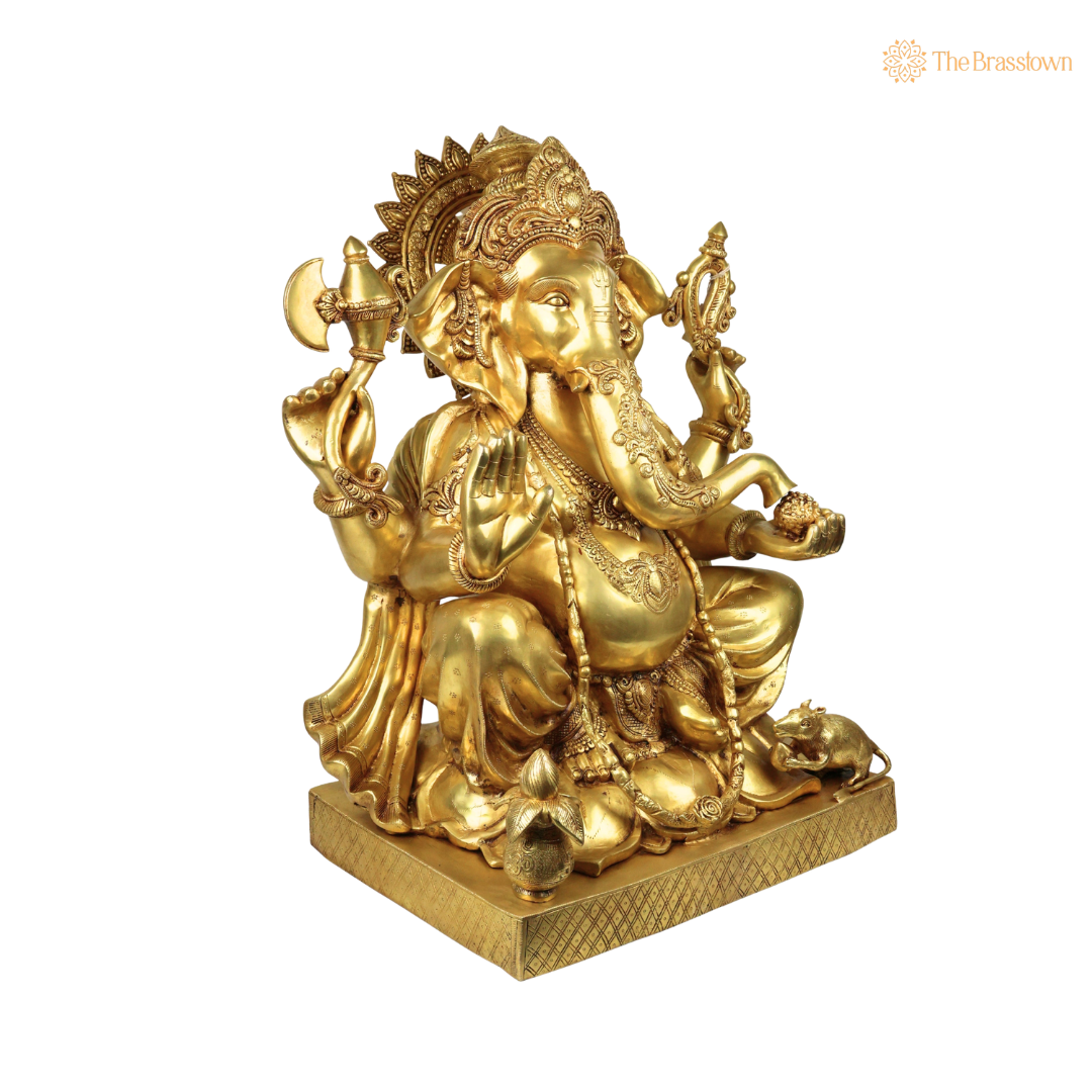 Handcrafted Ekdanta Brass Ganesh Idol – Sacred Vinayaka Vigneshwara Murti for Home Temple, Pooja & Prosperity 30.5 Inch