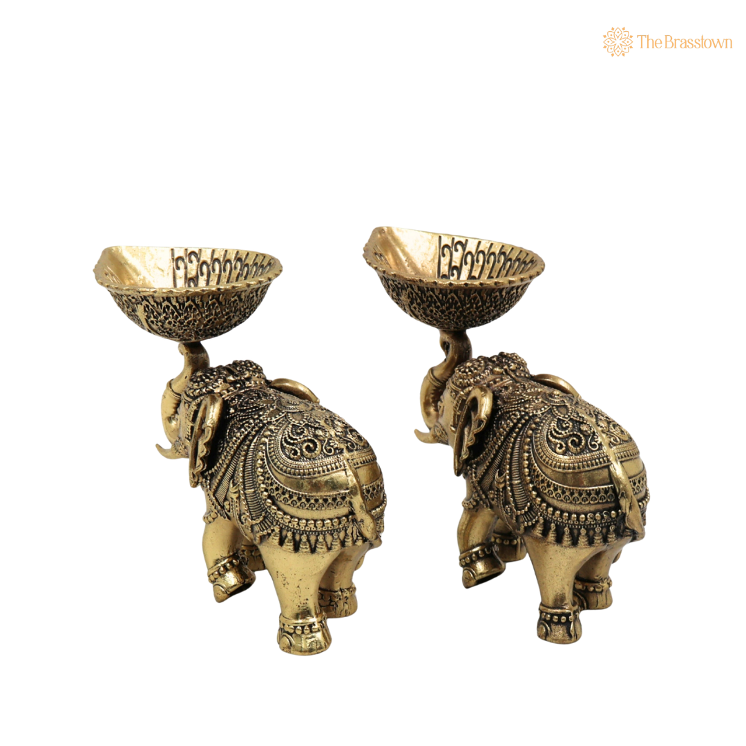 Brass Handcrafted Elephant Diya 3 Inch closeup – intricate craftsmanship
