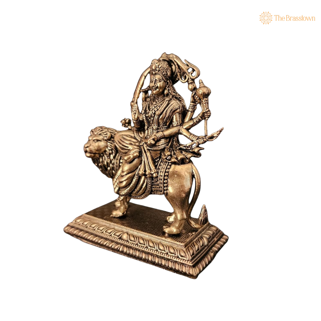 Brass Durga Idol 3.5 Inch side view – antique finish detail