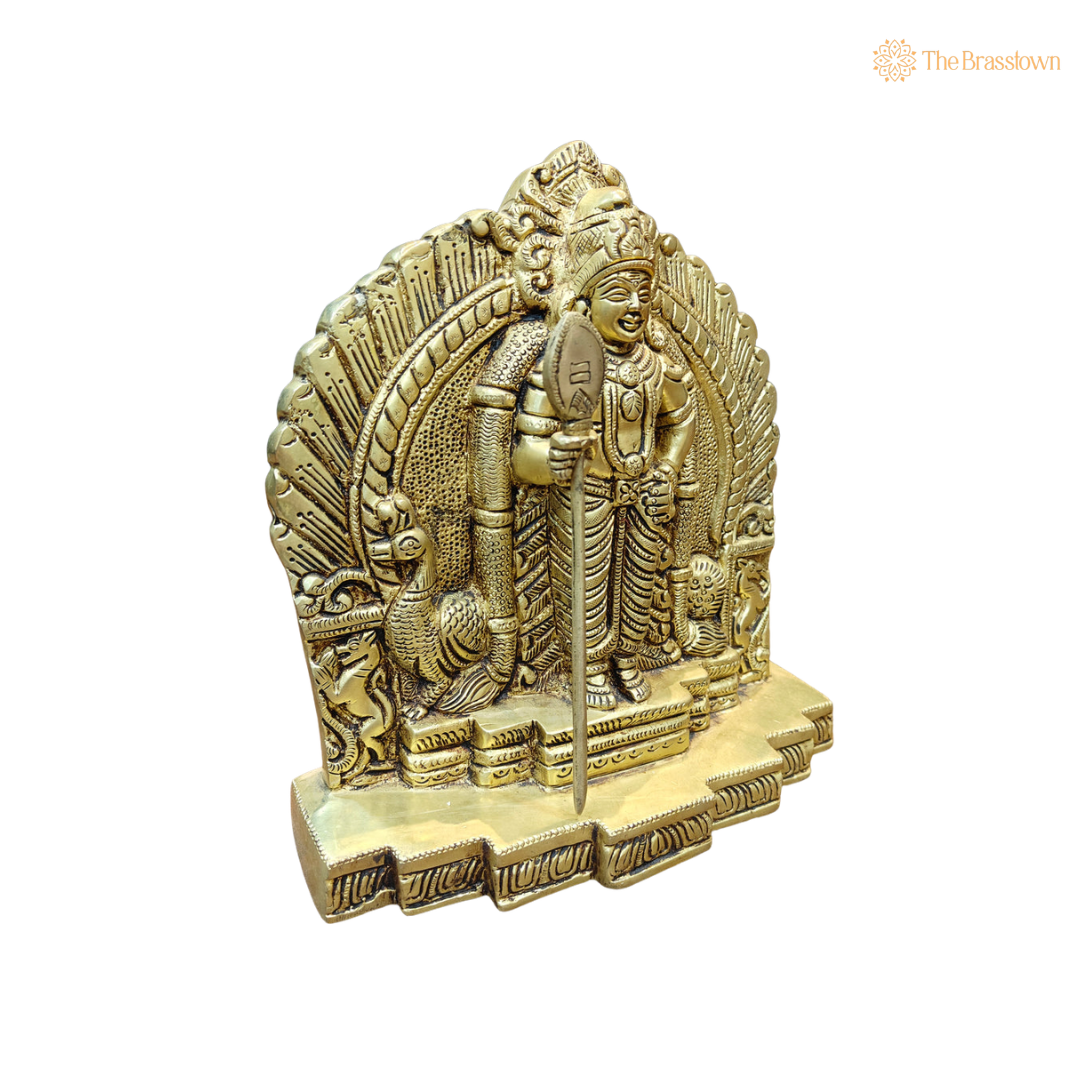 Brass Standing Murugan Swamy Kartikeya 9 Inch side view – antique finish detail