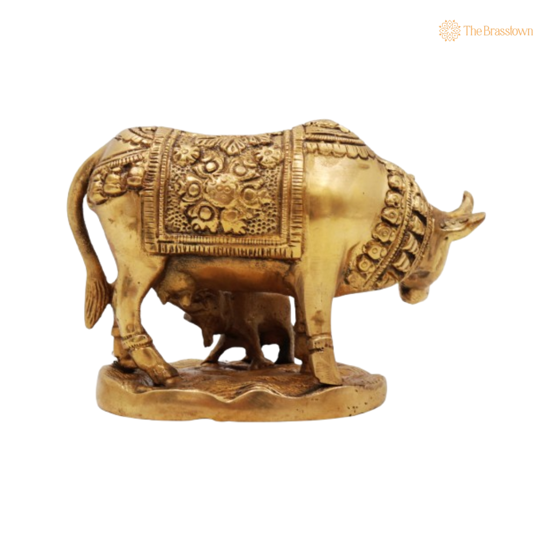 Handcrafted Brass Cow with Calf 3.5 Inch