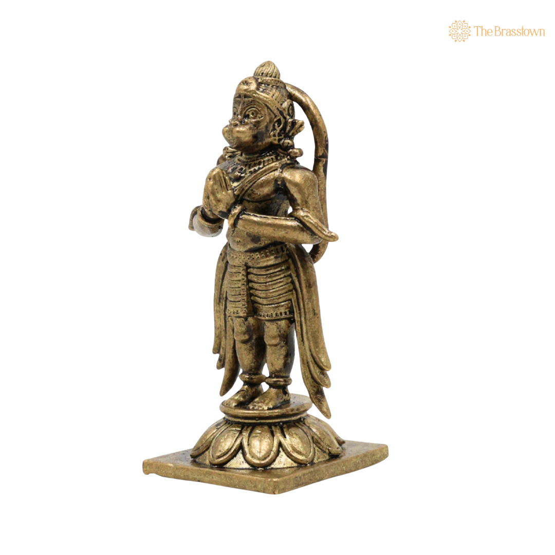 Handcrafted Brass Hanuman Idol 2.5 Inch side view – antique finish detail