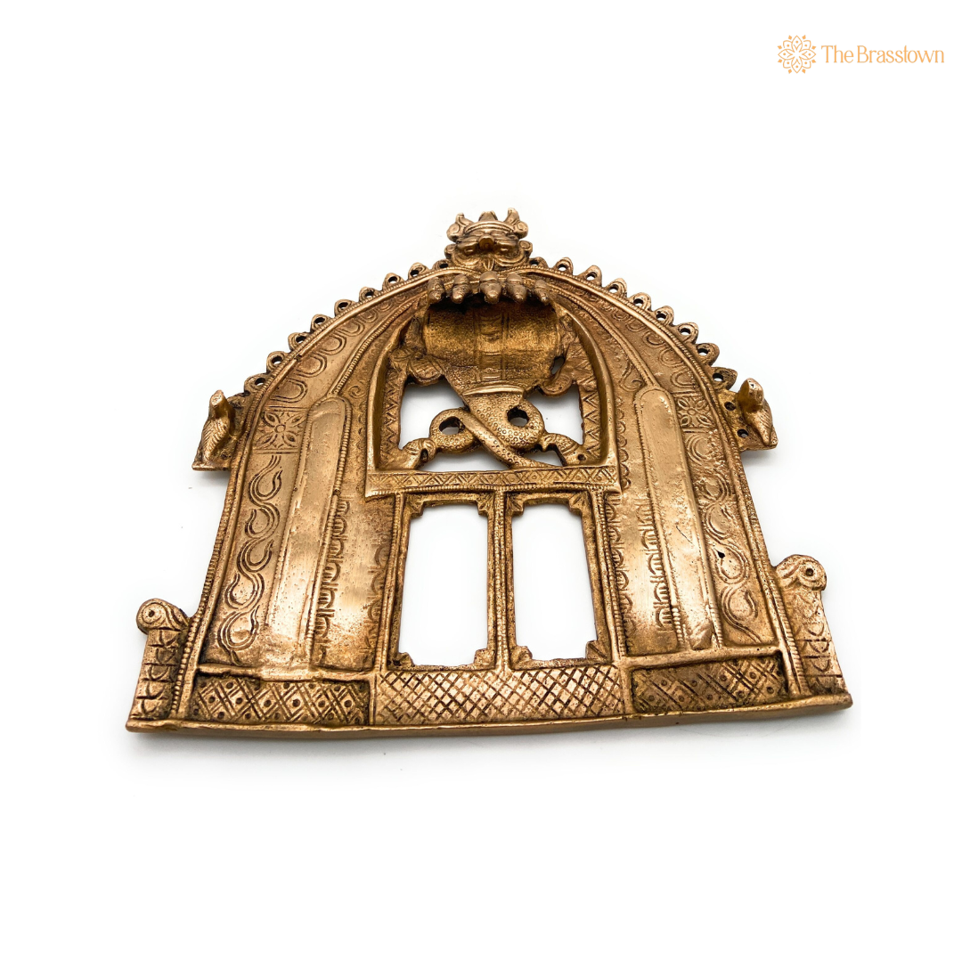 Antique Brass Temple Arch Frame with Mythical Motifs 9 Inch