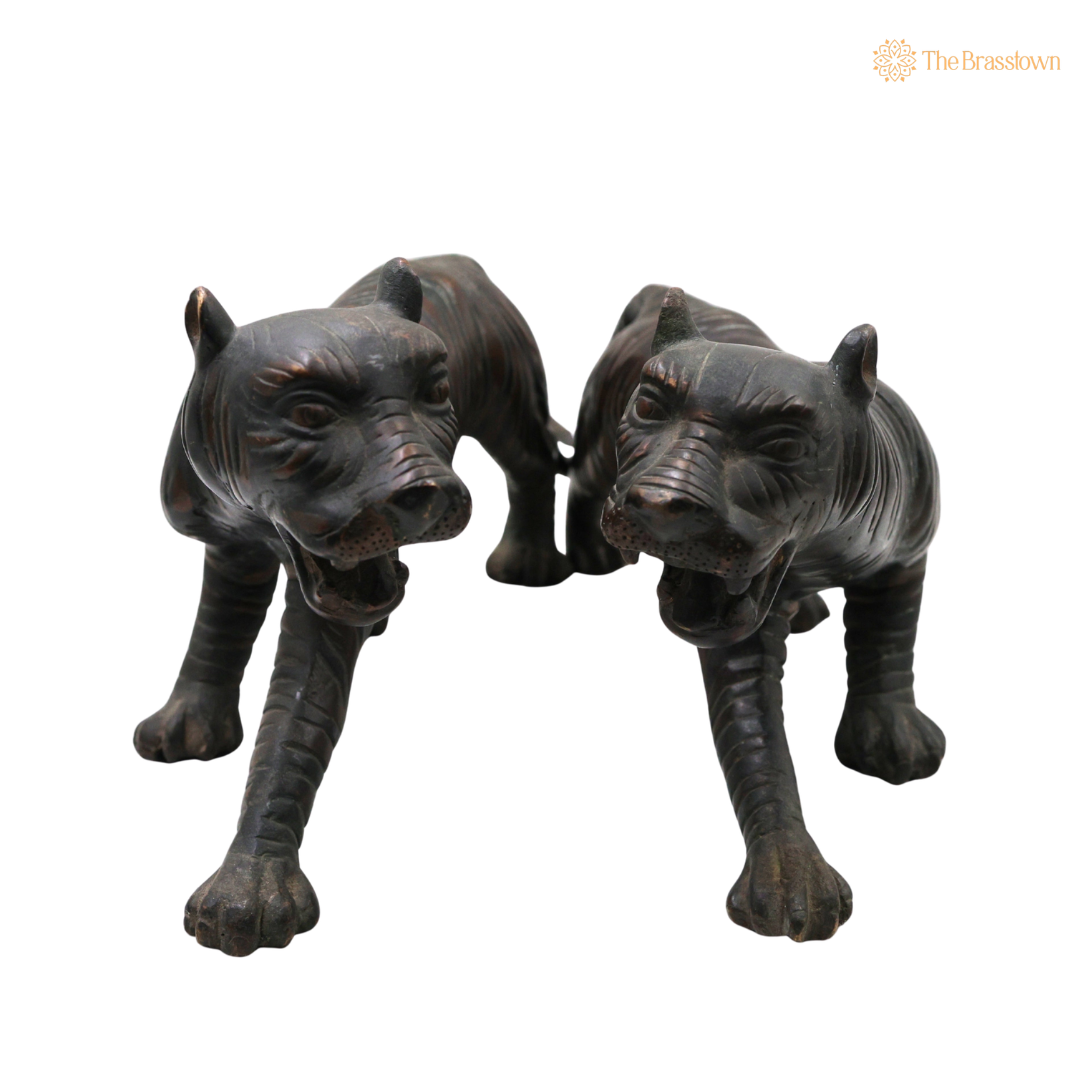 Handcrafted Brass Tiger Figurine (set of 2)-Royal Tiger Murti for Home, Office & Table DΓ©cor 6.5 Inch