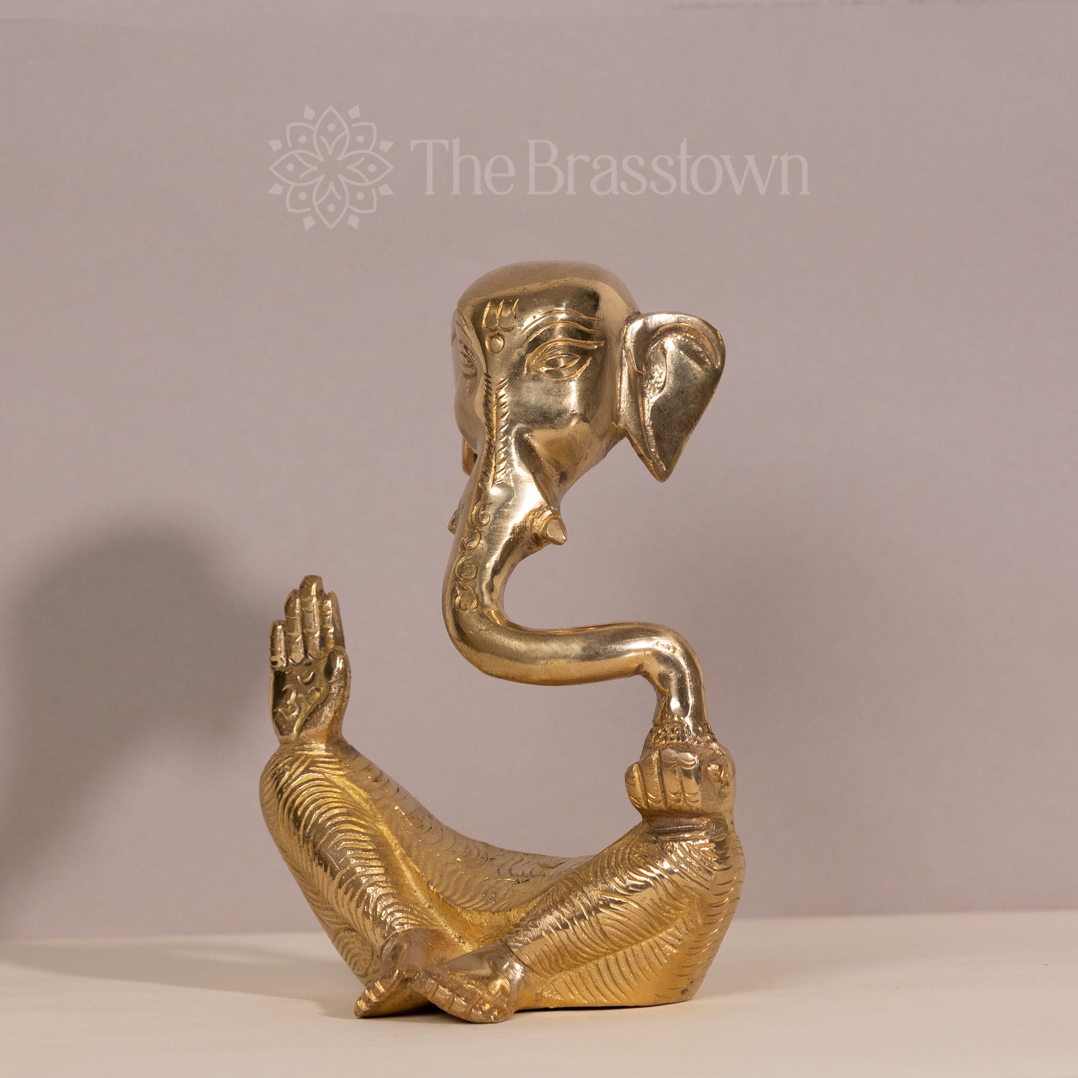 Golden Brass Ganesha in a Meditative Pose – Handcrafted Sculpture for Home Decor