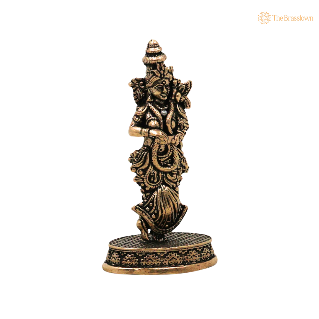 Brass Radha Idol 3 Inch side view β antique finish detail