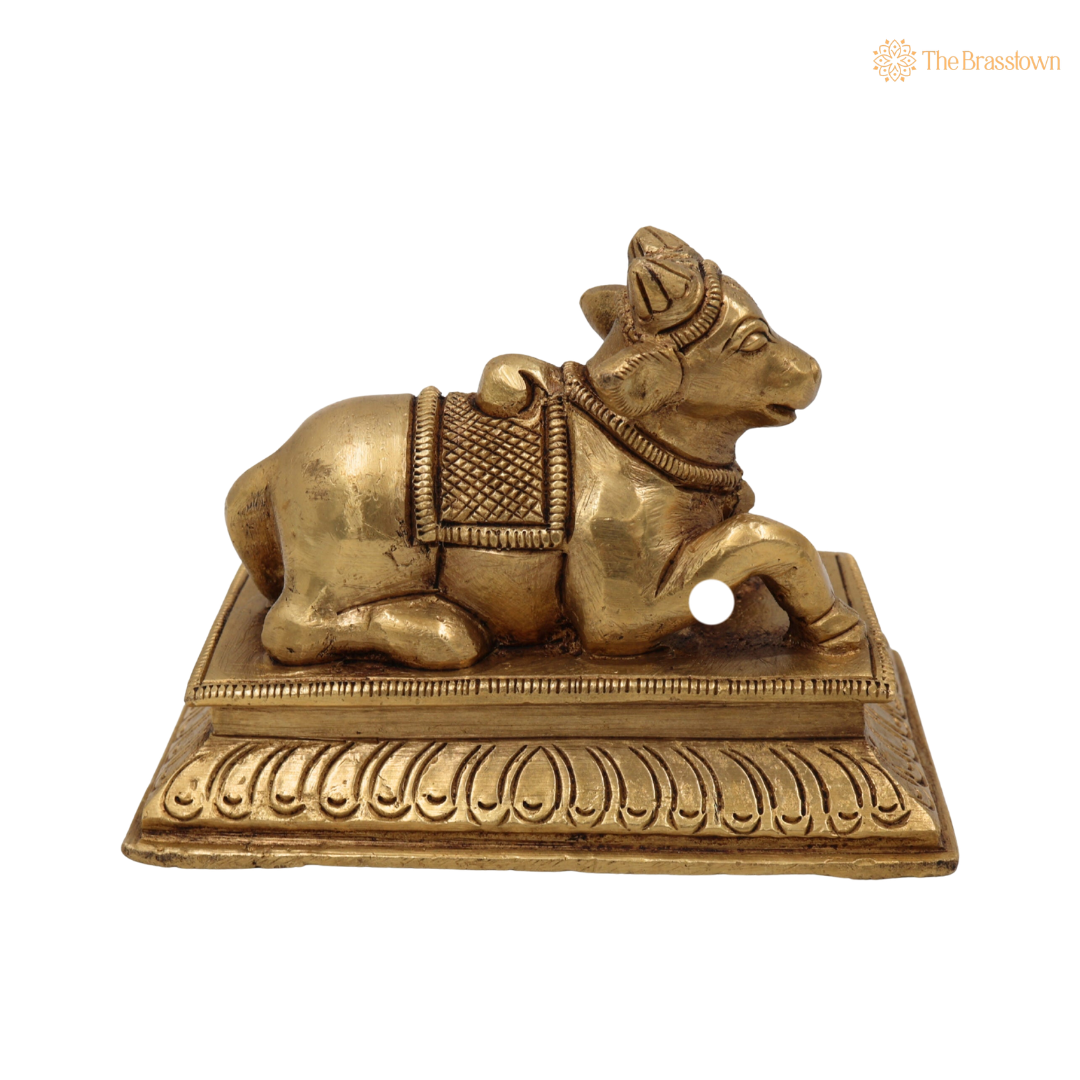 Brass Nandi Idol 3 Inch side view β antique finish detail