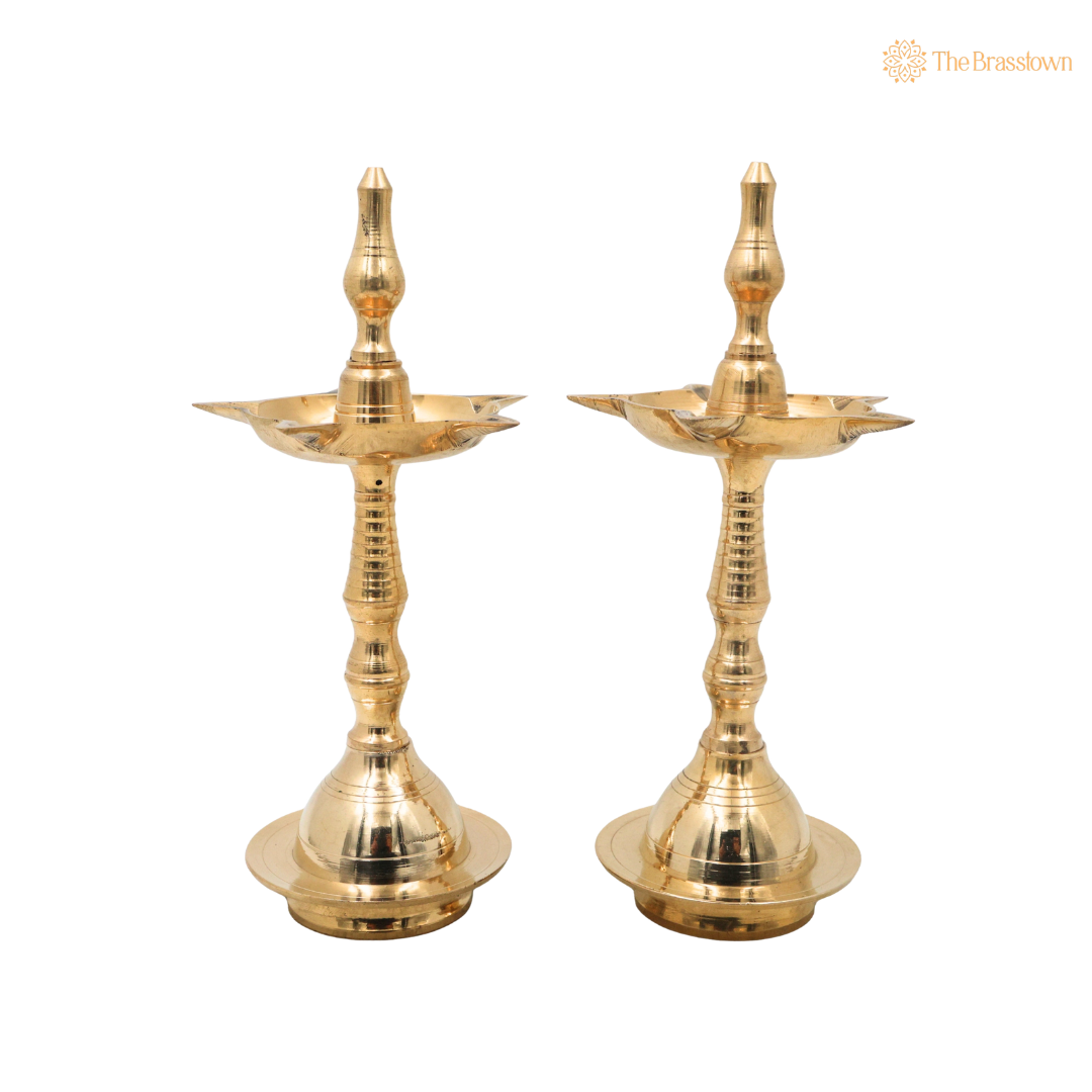 Handcrafted Brass Deepam Diya β Traditional Kuthu Vilakku Samai, Nilavilakku Oil Lamp for Puja, Aarti & Temple DΓ©cor 10 Inch (set of 2)