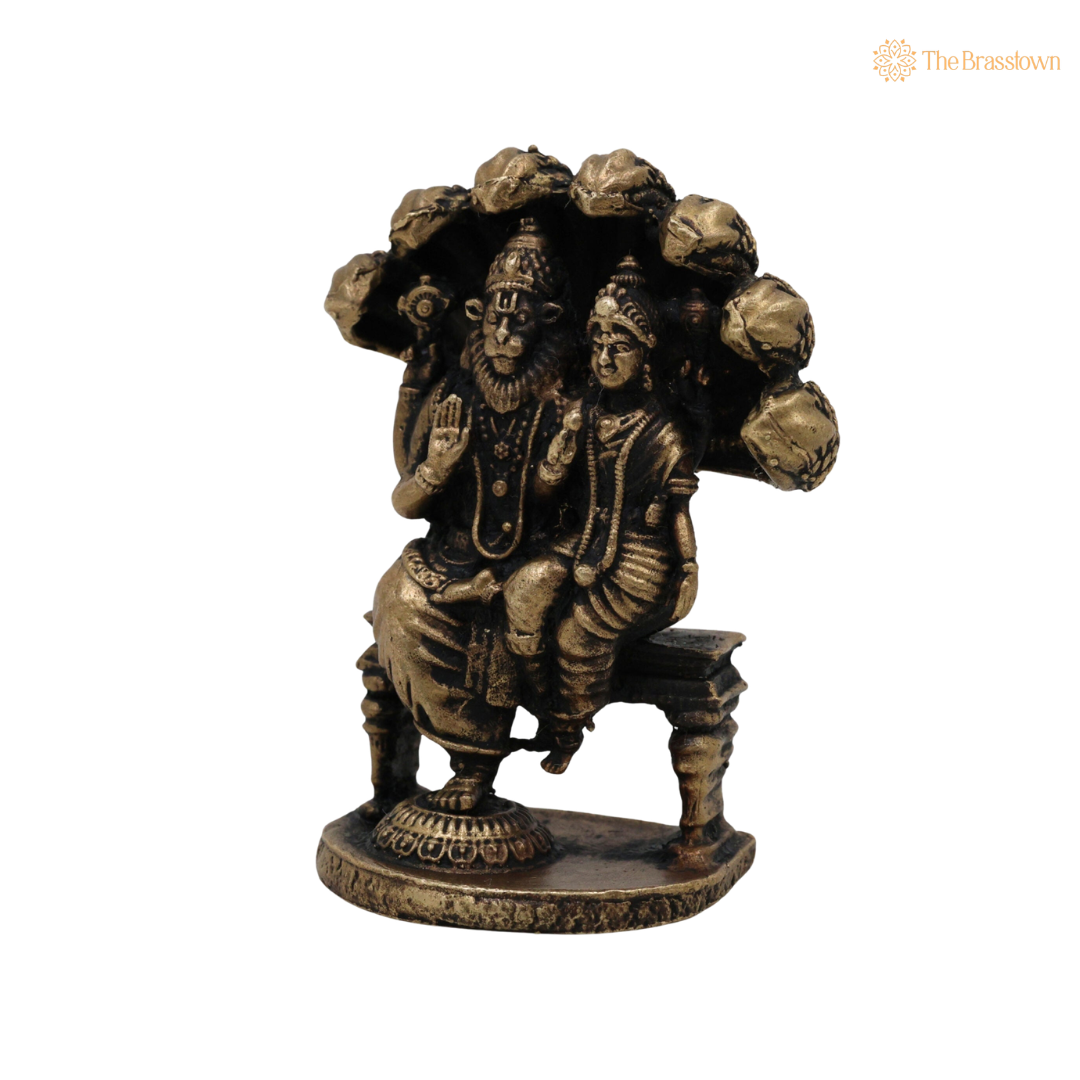 Brass Lakshmi Narasimha Idol with Naag β Laxmi Narasimha Murti, Peetal Narasimha Vigraham for Puja, Home Mandir & Spiritual DΓ©cor with 2.5 Inch
