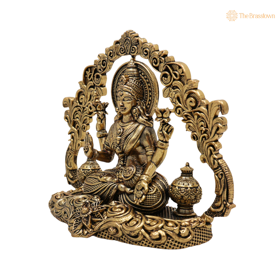 Brass Sitting Mahalakshmi Idol 3.5 Inch closeup – intricate craftsmanship