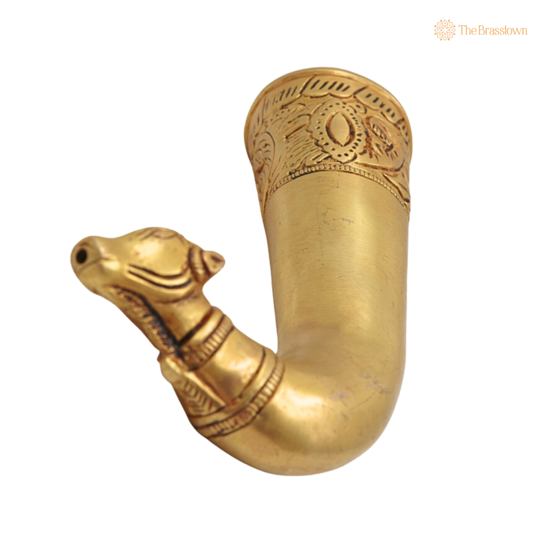 Brass Gomukhi Shringi Kamandalu for 8 Inch side view – antique finish detail