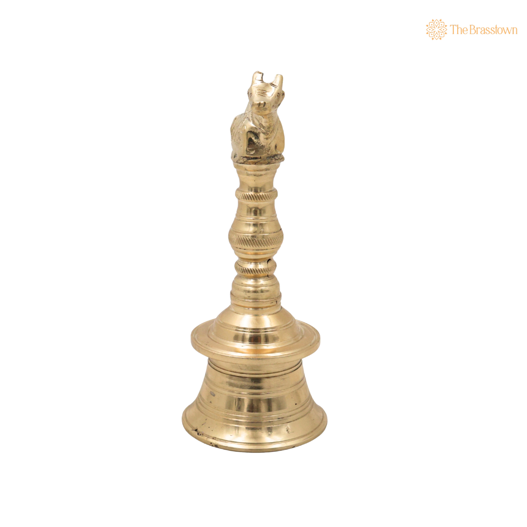 Brass Nandi Bull Bell Ghanti – Sacred Nandikeshwara Peetal Pooja Bell for Home Mandir, Temple & Spiritual Décor 6.5 Inch