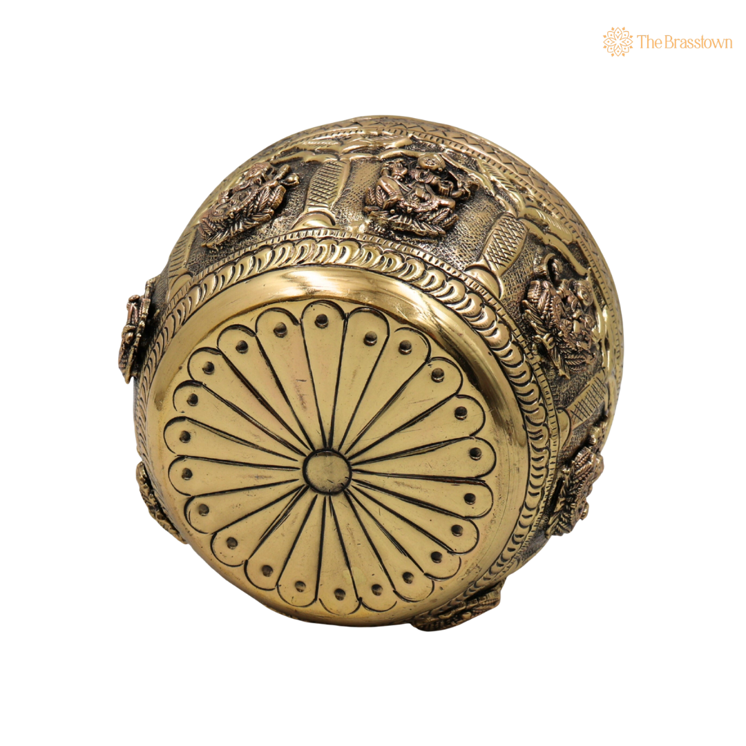 Brass Asta Lakshmi Kalash Lota β Handcrafted Peetal Pooja Kalash for Prosperity, Wealth & Home Temple DΓ©cor 4.5 Inch