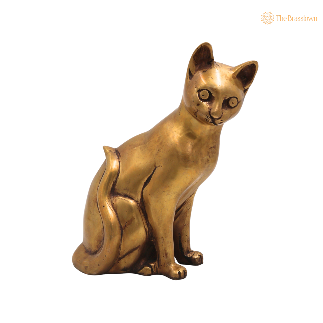 Brass Cat Idol – Handcrafted Cat Sculpture for Vastu, Home Décor, Pooja & Luxury Gifting 8 Inch