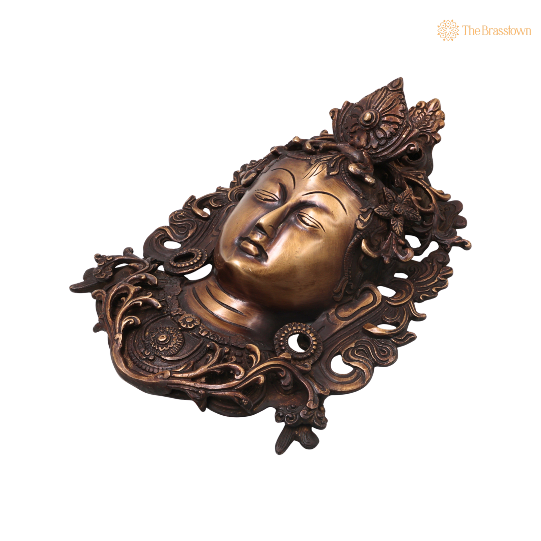 Handcrafted Brass Tara Devi Mask Wall Hanging – Handcrafted Mahavidya Goddess Face Wall Décor for Pooja, Home Mandir & Spiritual Gifting 11.5 Inch