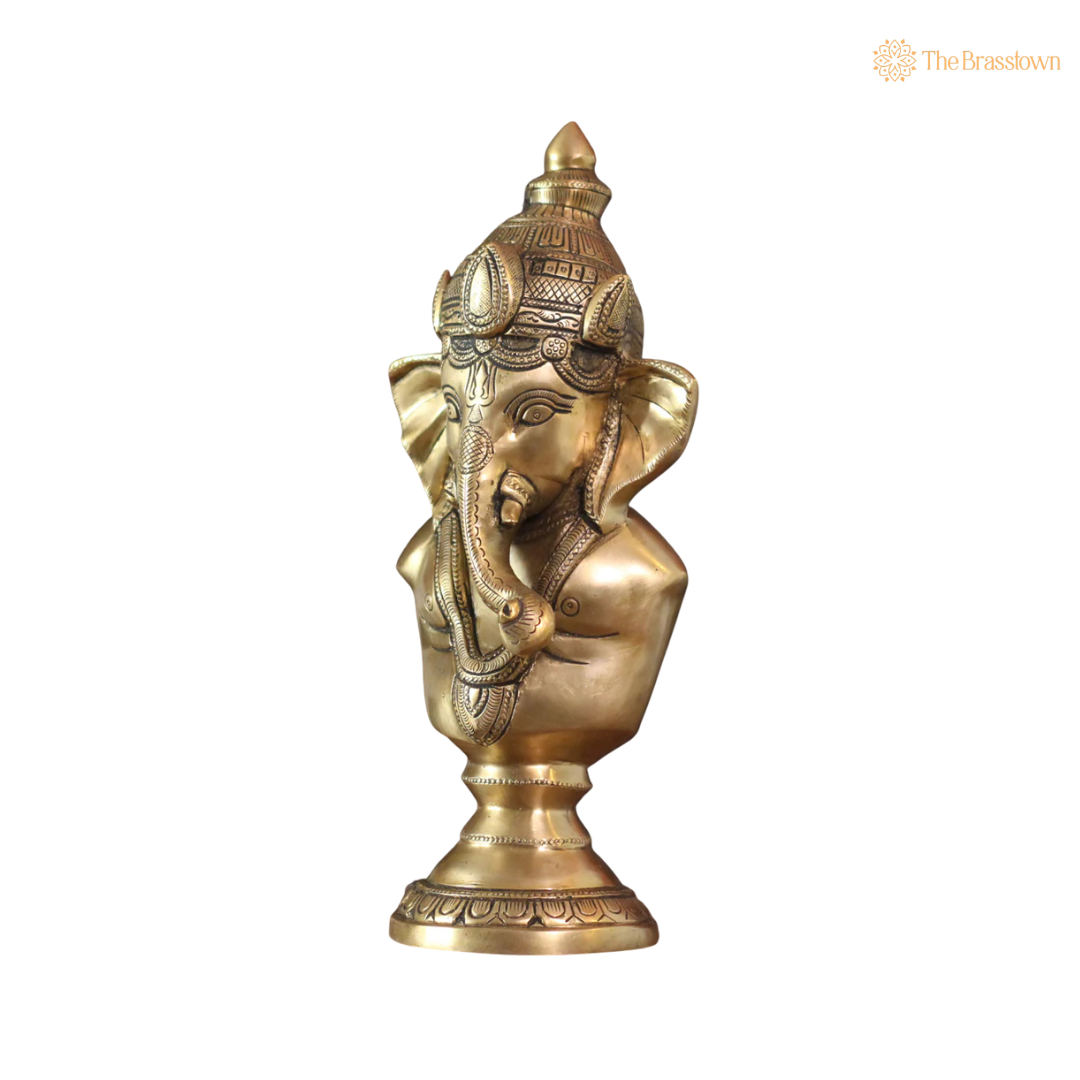 Handcrafted Brass Ganesha Trophy 10 Inch side view – antique finish detail