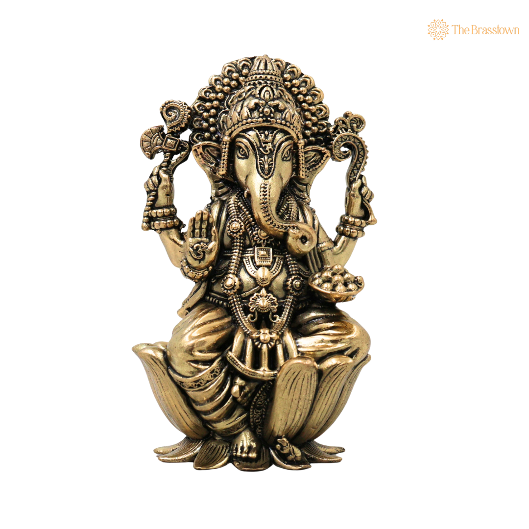 Handcrafted Brass Ganpati Bappa Idol – Unique Lord Ganesha Murti (Vinayaka) for Puja, Home Mandir & Décor 4 Inch