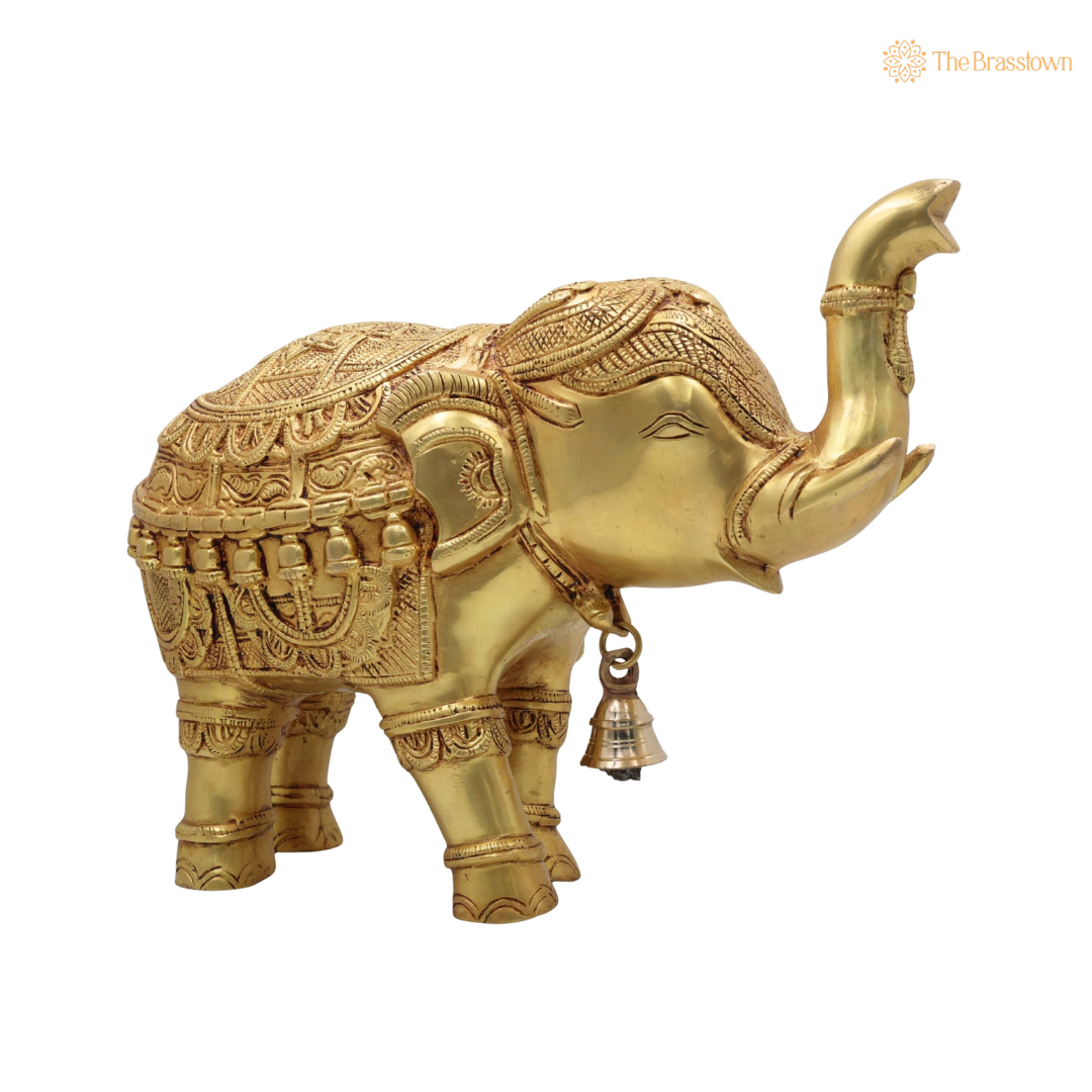 Brass Gaja Elephant Idol 9 Inch side view β antique finish detail