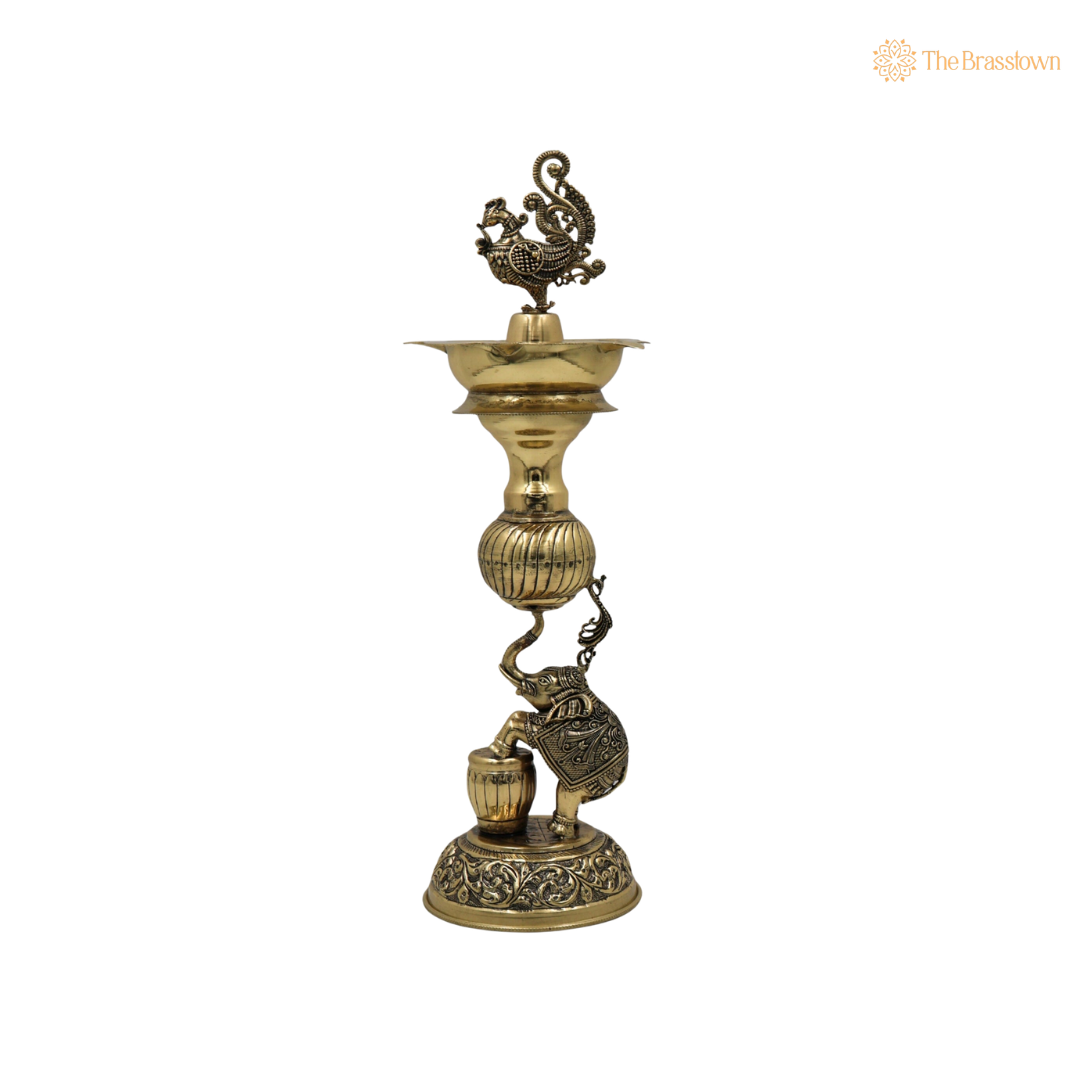 Brass Handcrafted Aarti Diya 12 Inch side view – antique finish detail