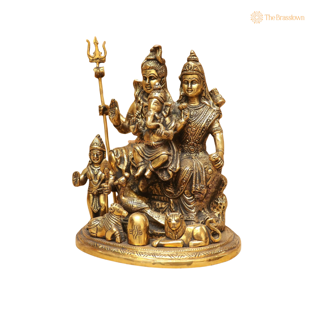 Brass Shiv Parivar Idol 9.5 Inch side view – antique finish detail