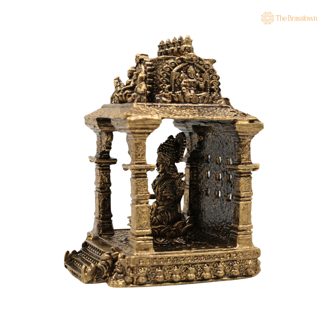 Brass Mahalakshmi Idol 3 Inch side view – antique finish detail