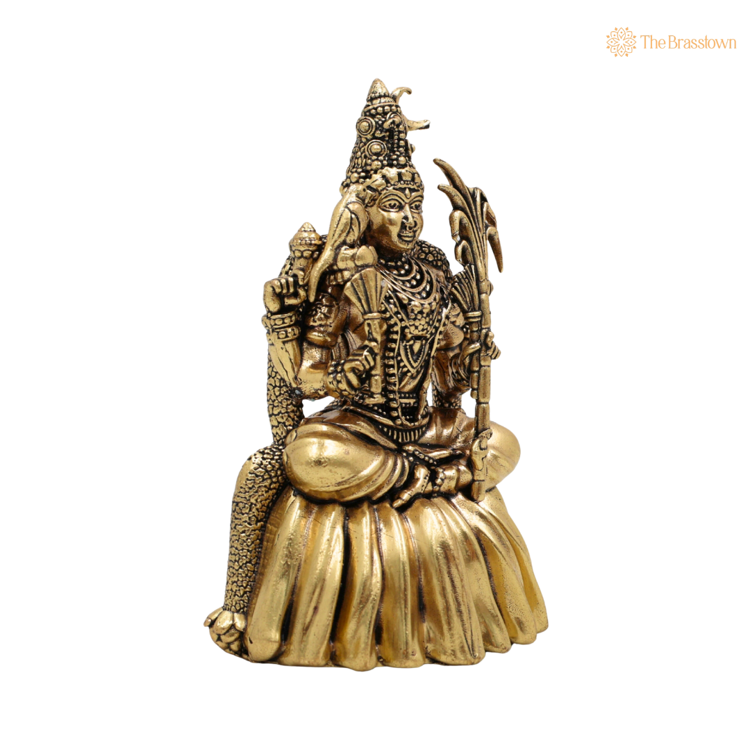 Brass RajaRajeshwari Murti 4 Inch side view – antique finish detail