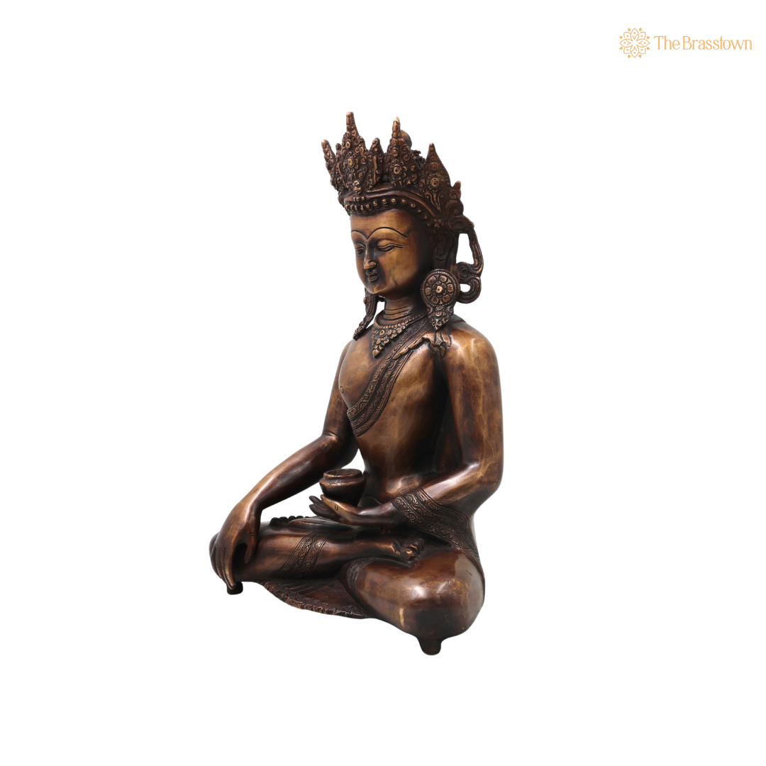 Brass Crown Gautama Buddha Idol – Handcrafted Buddha Ajita Bodhisattva Murti for Pooja, Home Décor & Spiritual Gifting 14 Inch