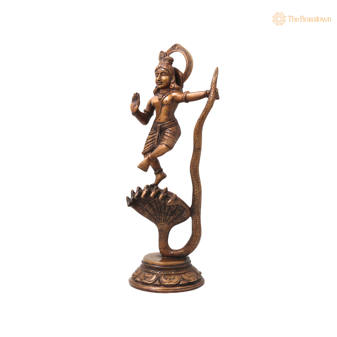 Brass Krishna Kaliya Daman Idol – Handcrafted Chola Style Kaliya Daman Govinda Murti for Pooja, Home Mandir, Décor & Spiritual Gifting 14 Inch