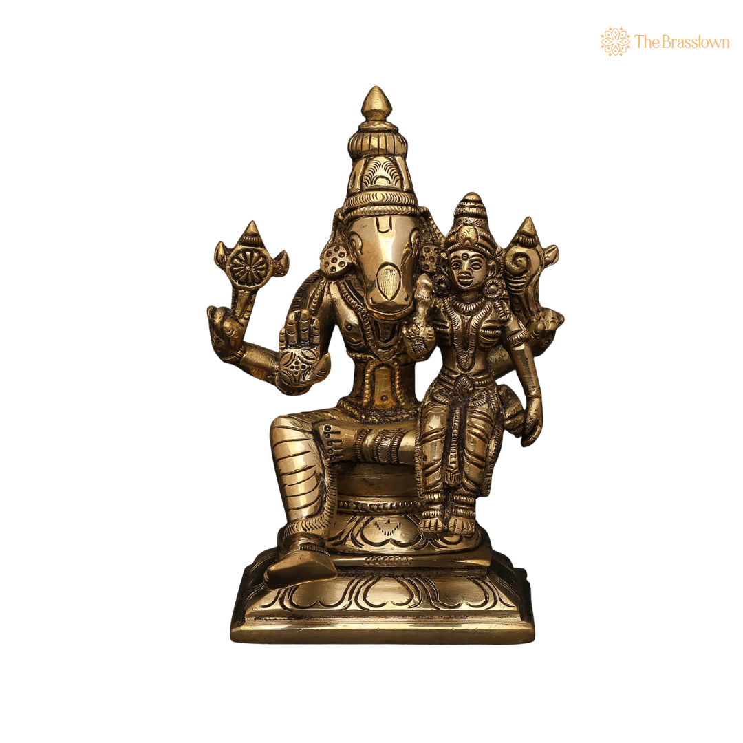 Handcrafted Brass Varaha Laxmi Idol 3.5 Inch side view – antique finish detail